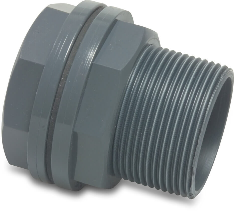 VDL Bulkhead fitting PVC-U 63 mm x 2 3/4" glue socket x male thread 10bar grey