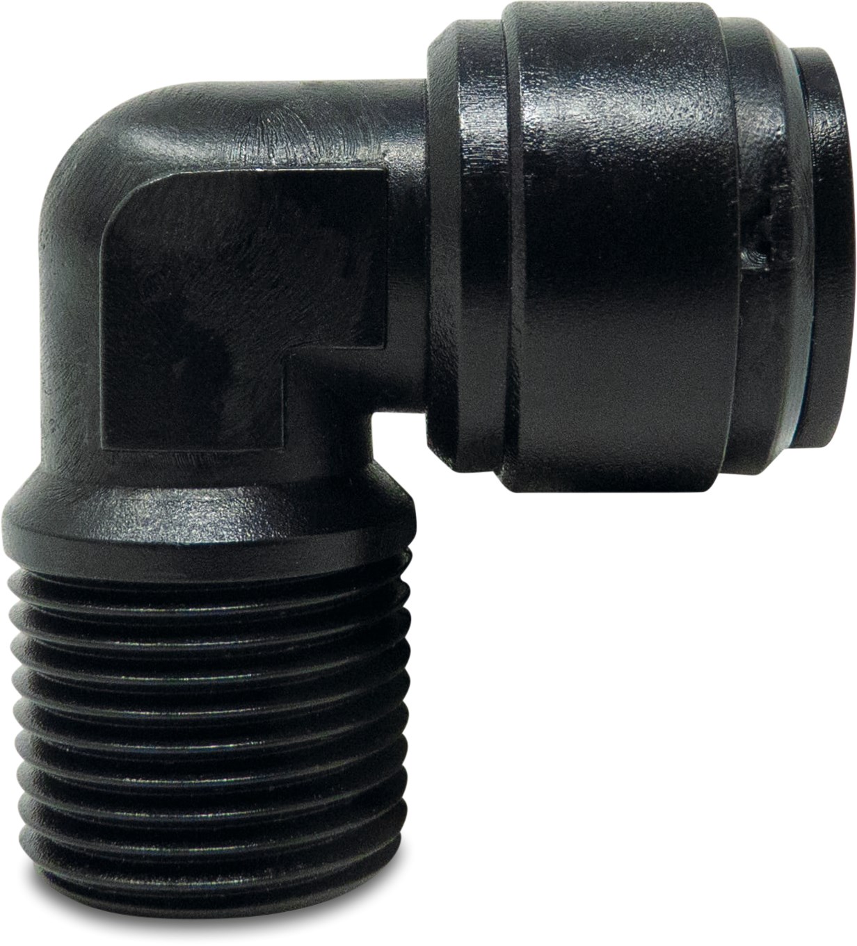 Adaptor elbow 90° POM 4 mm x 1/8" push-in x male thread 20bar black WRAS