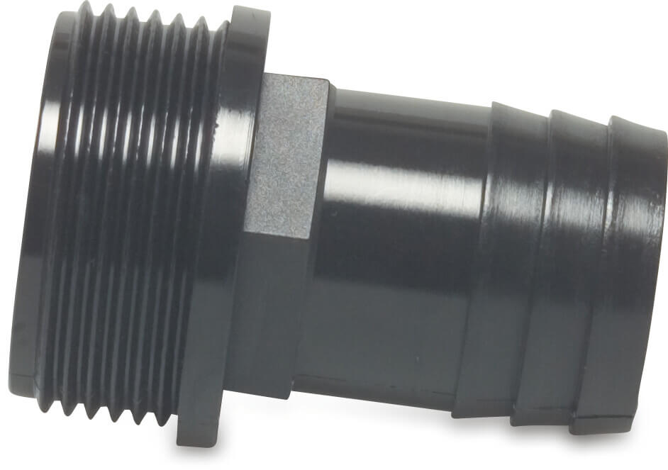 Hose tail adaptor nylon 3/4" x 25 mm male thread x hose tail 6bar black type rec
