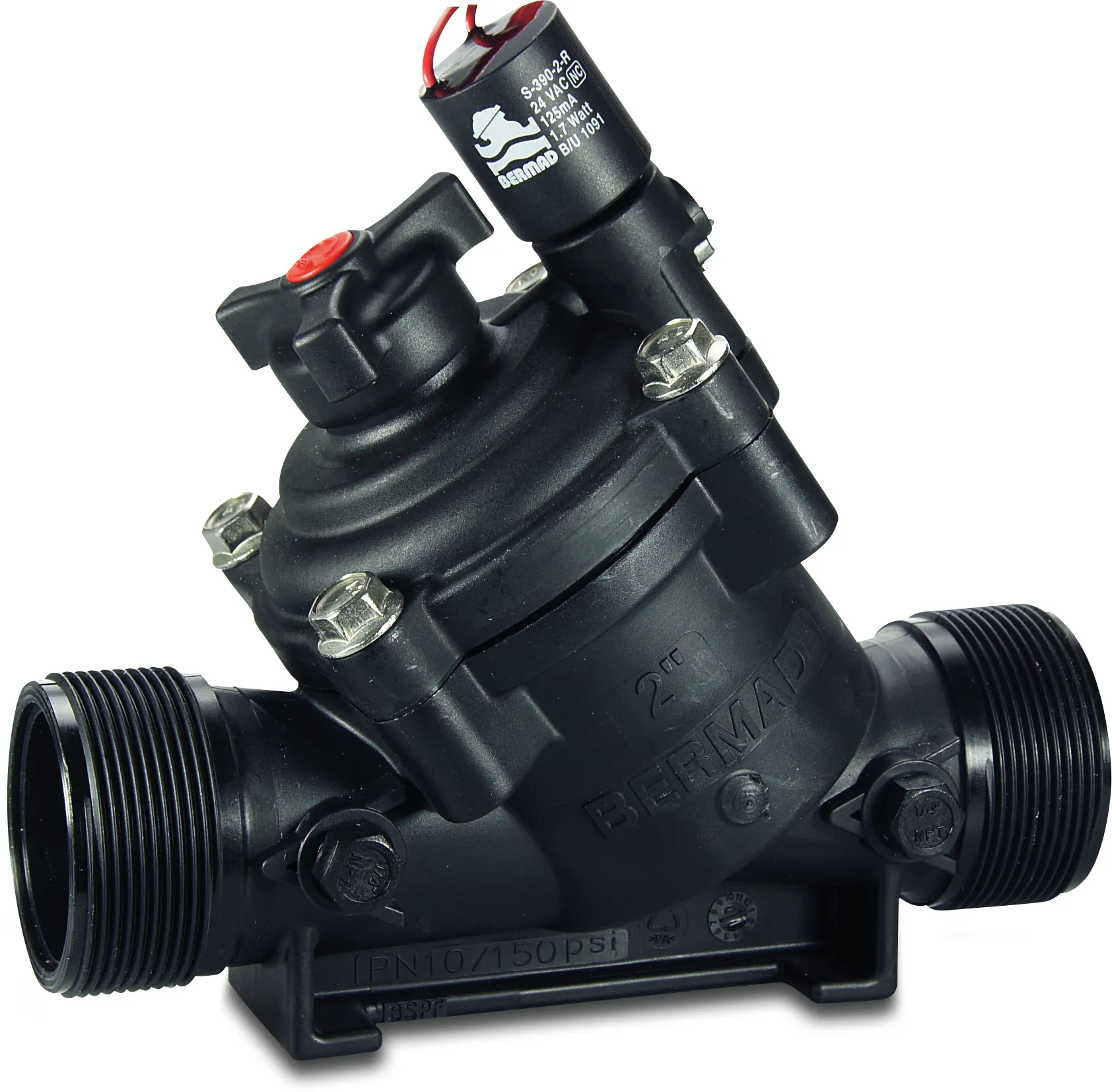 Bermad Solenoid valve fibreglass reinforced nylon 2" male thread 10bar 24VAC black type 100