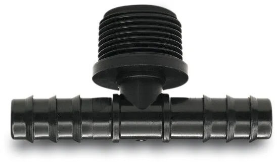 T-piece 90° PP 20 mm x 3/4" x 20 mm barbed x male thread x barbed black