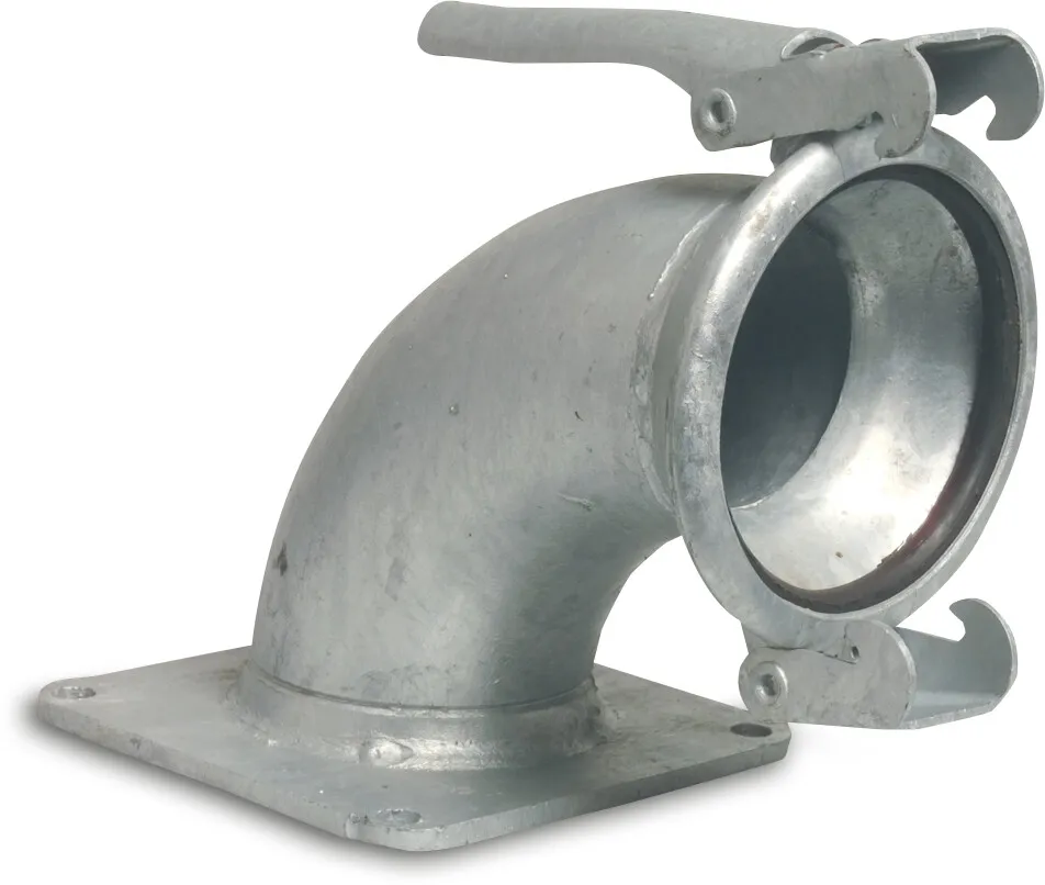 Bocht 90° staal gegalvaniseerd 150 mm x 4" M-deel Italiaans x vierkantflens type Italiaans
