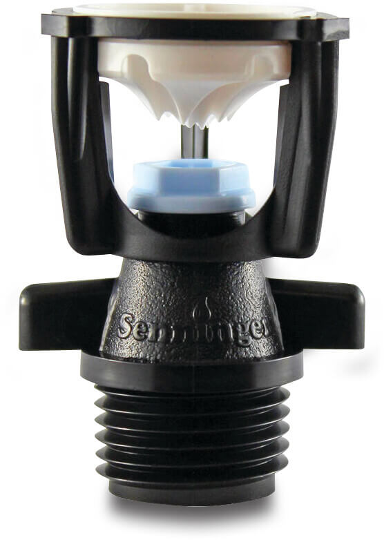 Senninger Full circle sprinkler plastic 1/2" male thread 2,38 mm gold type I Mini wobbler blue deflector nozzle 7