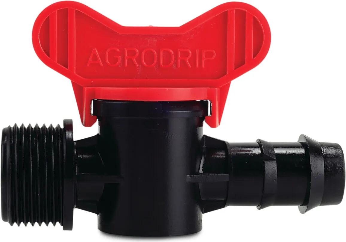 Mini plugkraan PP 20 mm x 1/2" barbed x buitendraad zwart