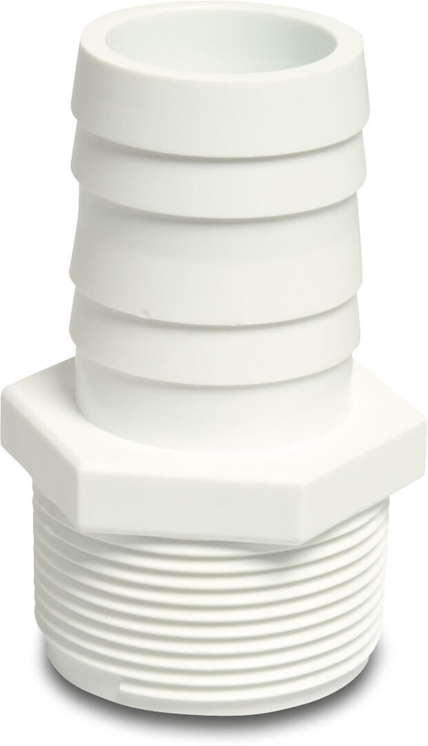 Profec Schlauchtülle PP 1 1/2" x 38 mm Außengewinde x Schlauchtülle 10bar Weiß