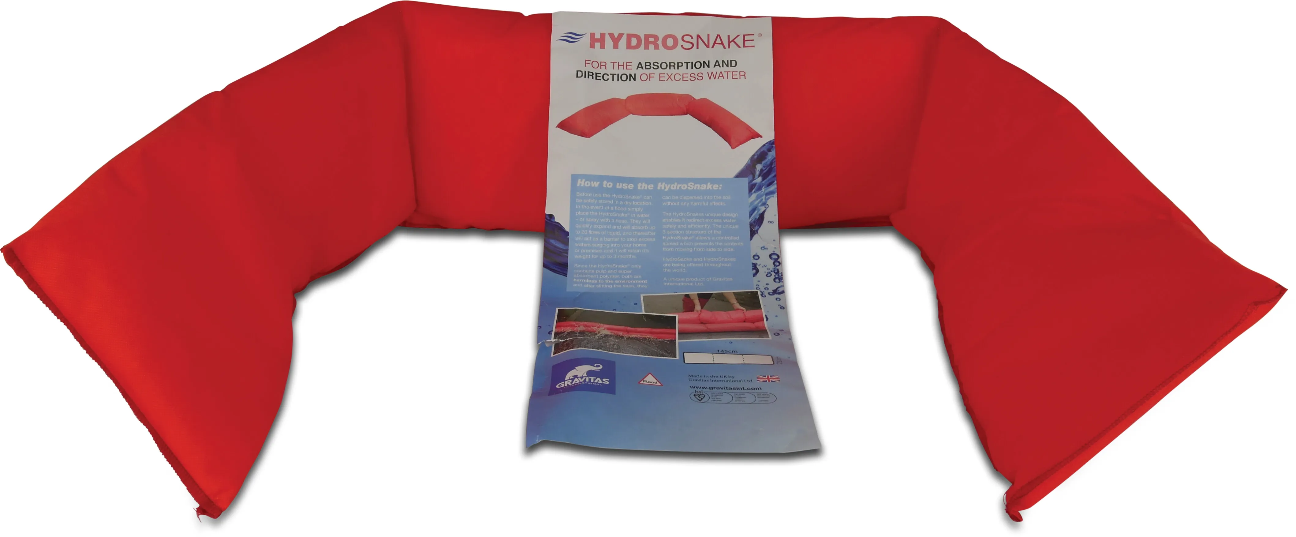 Set of 2 water-reactive temporary flood barrier absorbtion 1450 x 50 mm 15-20ltr Typ HydroSnake