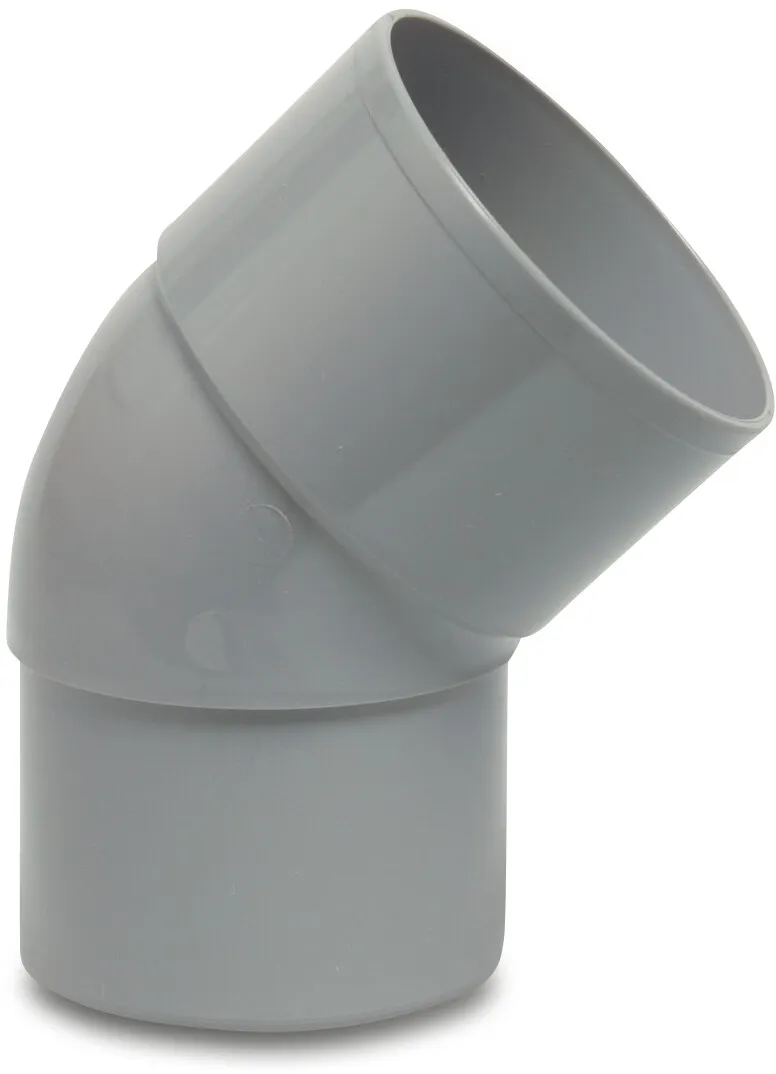 Bøjning 45° PVC-U 60 mm limmuffe x indsæt (i rør) grå