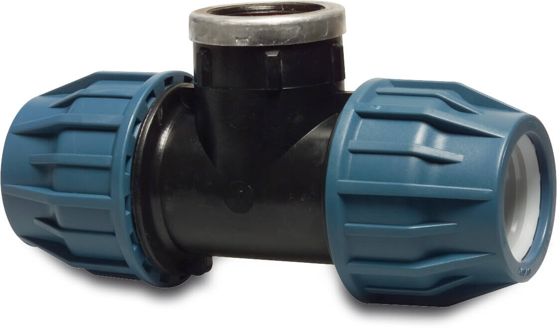 Jason T-piece 90° PP DVGW/KIWA/WRAS 16bar compression x female thread x compression black/blue EZ