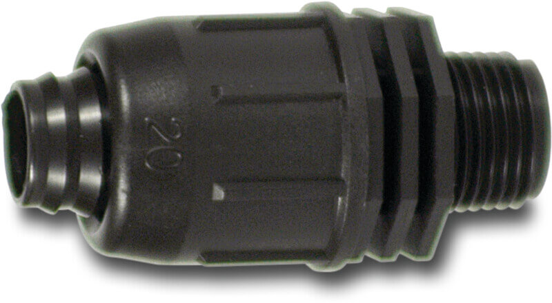 Adaptor PP 20 mm x 1/2" lock x male thread 4bar black