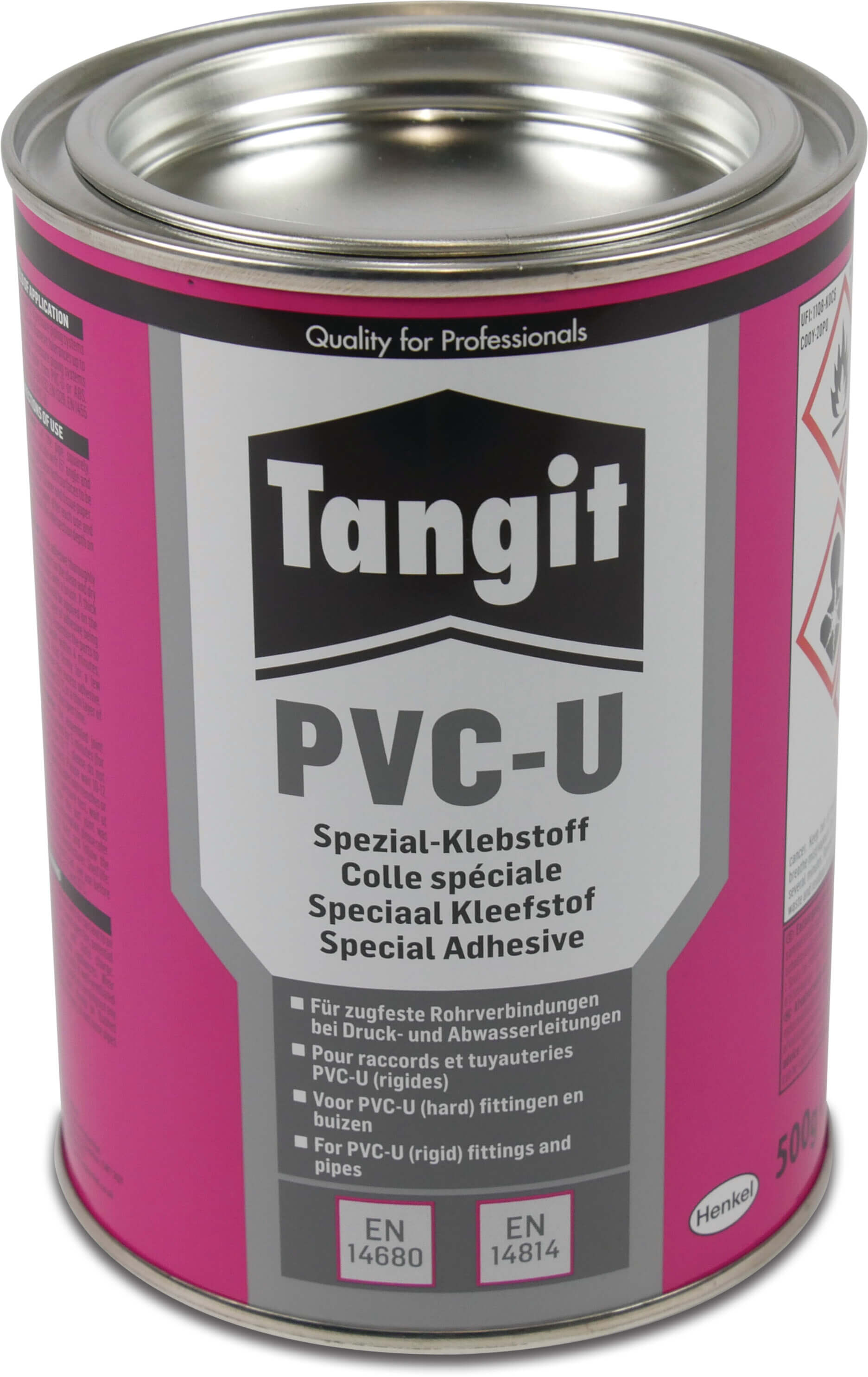 Tangit Kleber 500g ohne Pinsel KIWA Typ All Pressure Label EN/DE/NL/FR