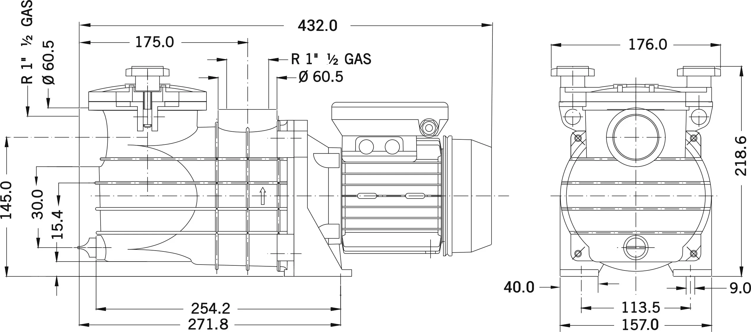PSH Poolpump PP/GF30 1 1/2" invändig gänga 1,4A 230VAC svart type Micro 25