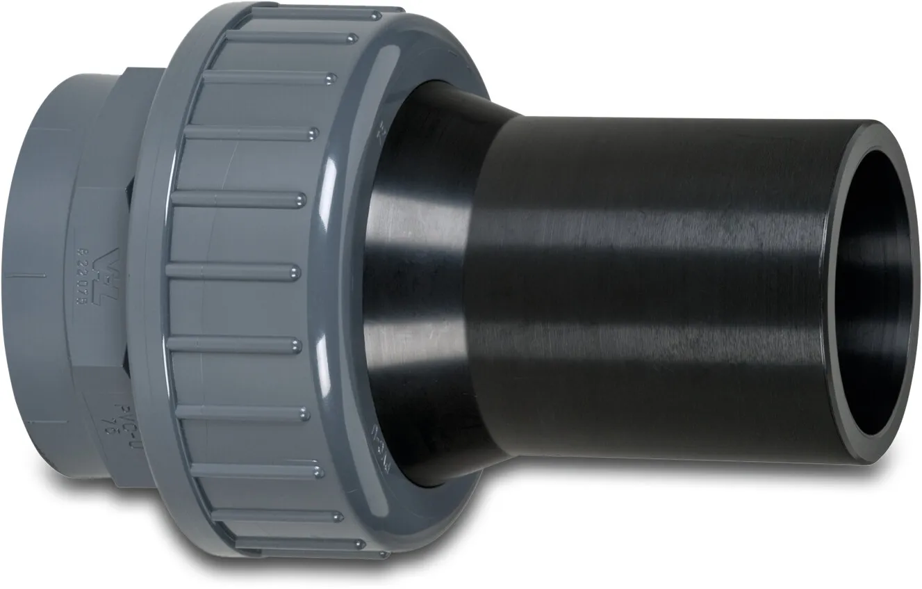 VDL Union coupler PVC-U/PE 63 mm glue socket x spigot SDR17 7,5bar grey