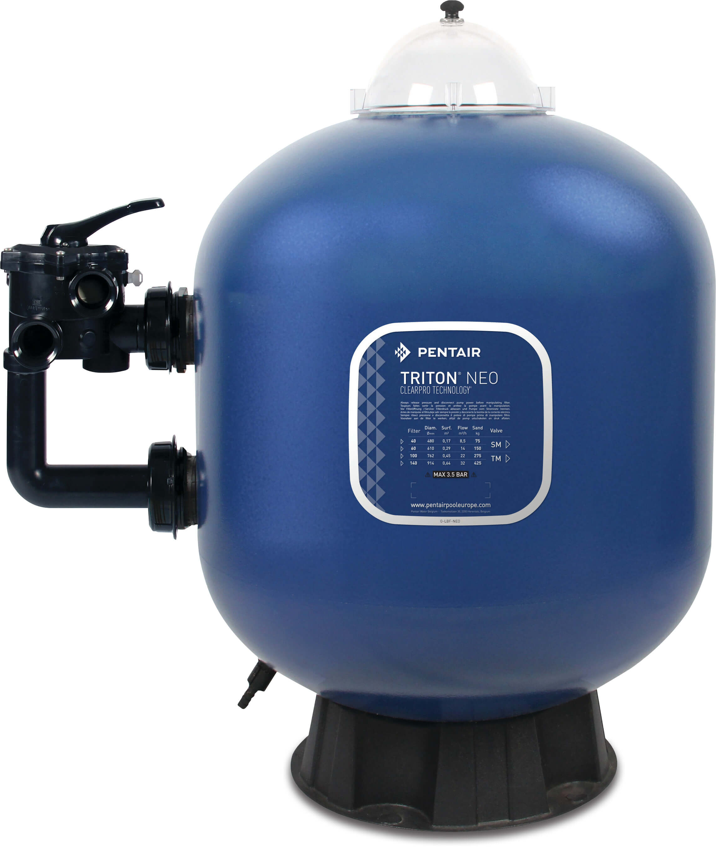 Pentair Sandfilter Polyester glasfaserverstärkt 1 1/2" Innengewinde 2,5bar Blau Typ Triton® F-24S8-NEO-CP