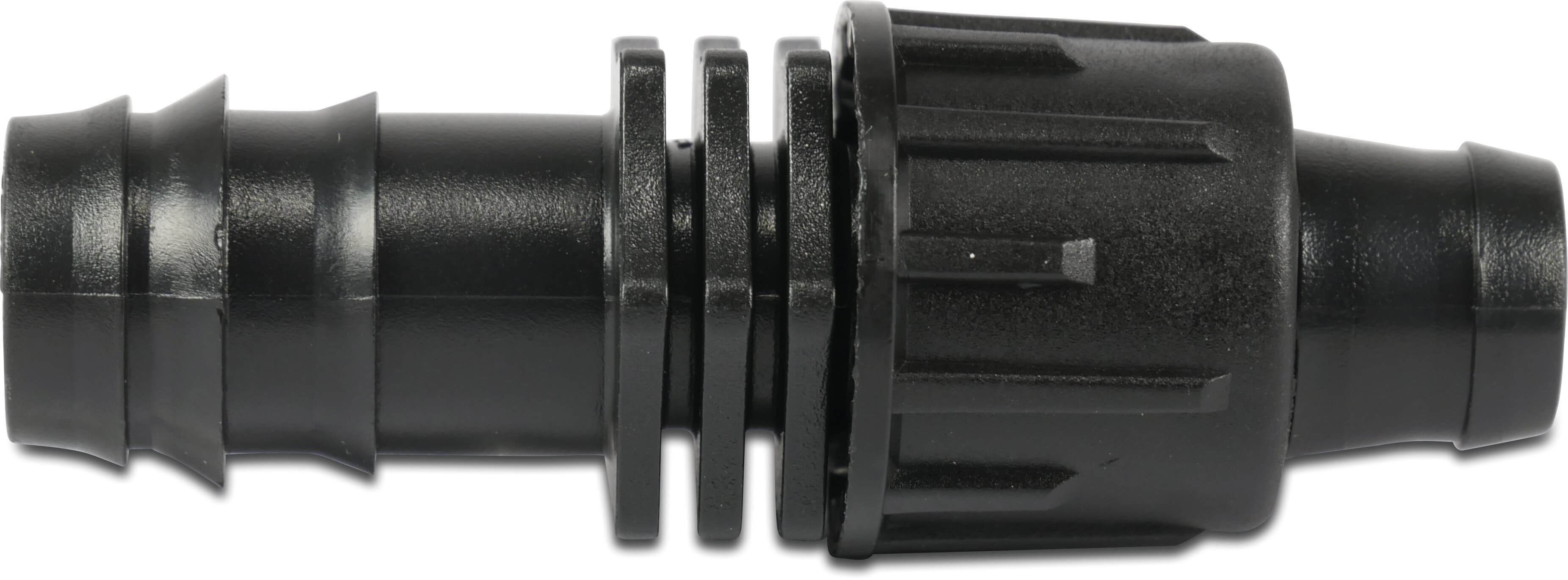 Quick joint adaptor PP 20 mm x 17 mm barbed x tape black