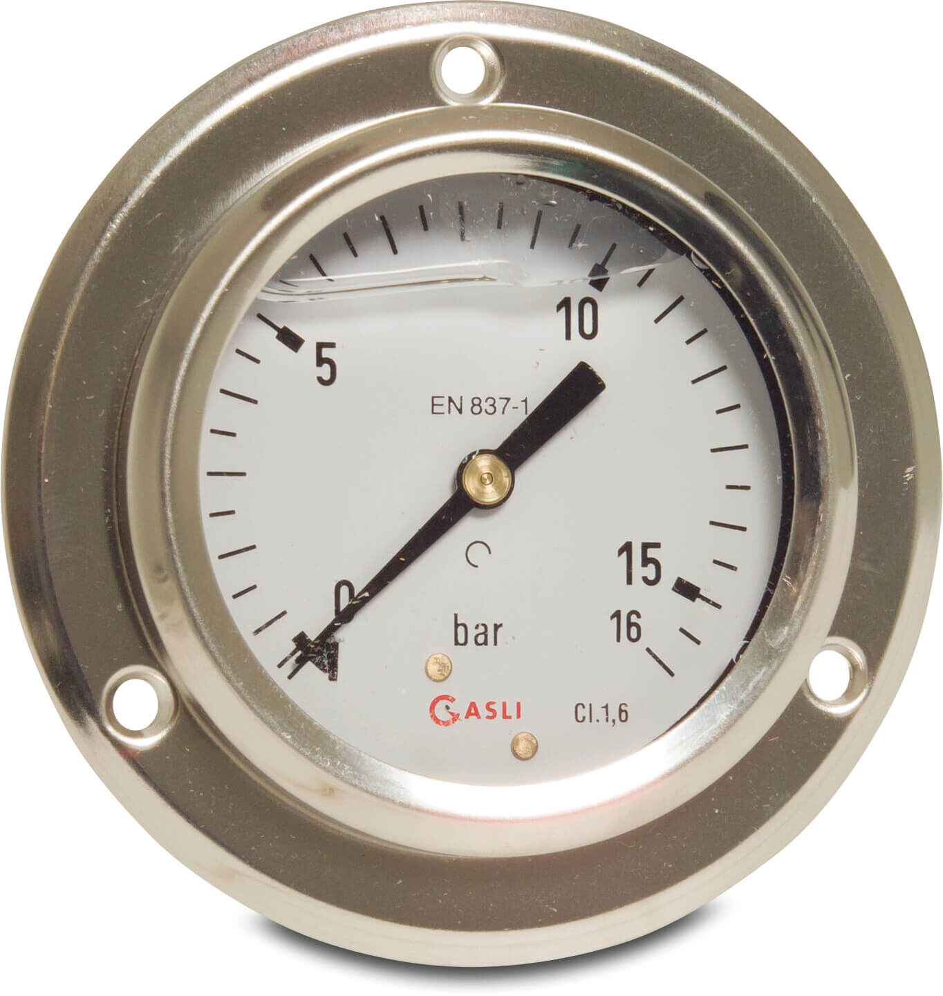 Indbygningsmanometer 63 mm udvendig gevind 0 - 16bar type glycerinfyldt bagside tilslutning 1/4"