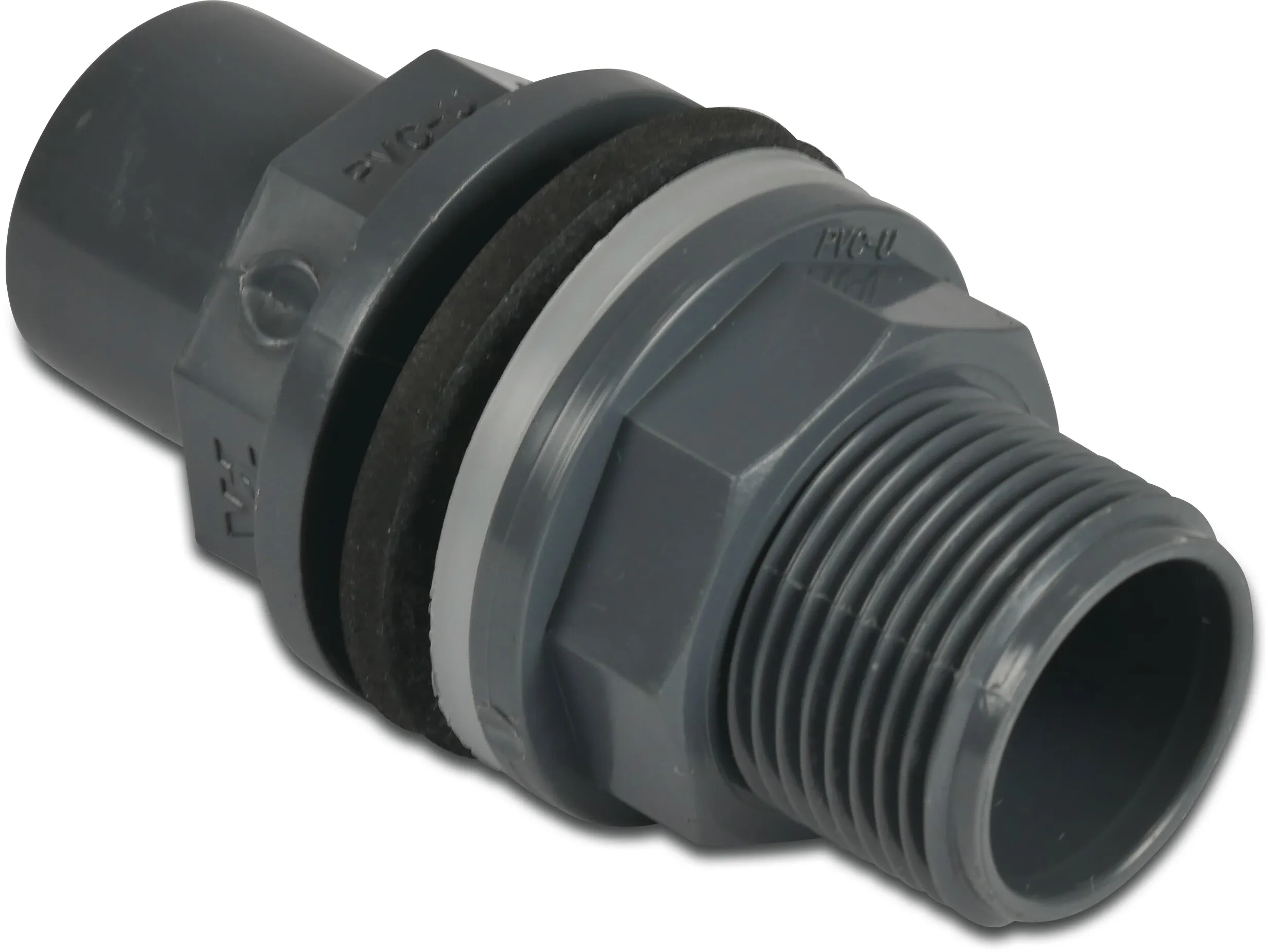 VDL Bulkhead fitting PVC-U 75/90 mm x 3" glue socket/glue spigot x male thread 10bar grey