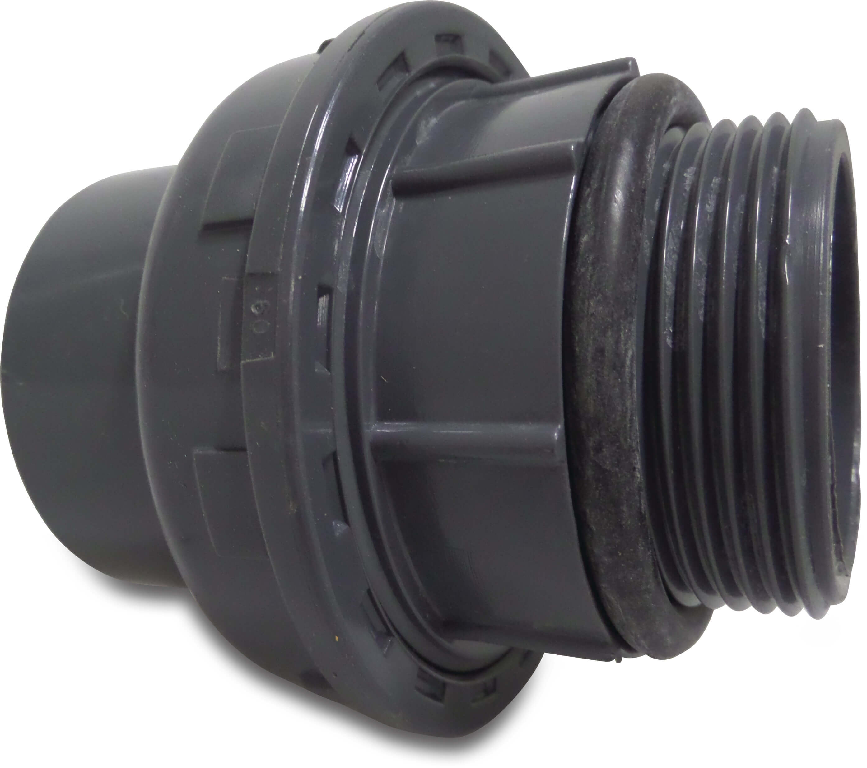 Praher Union adaptor PVC-U 63 mm x 2" glue socket x male thread 10bar grey