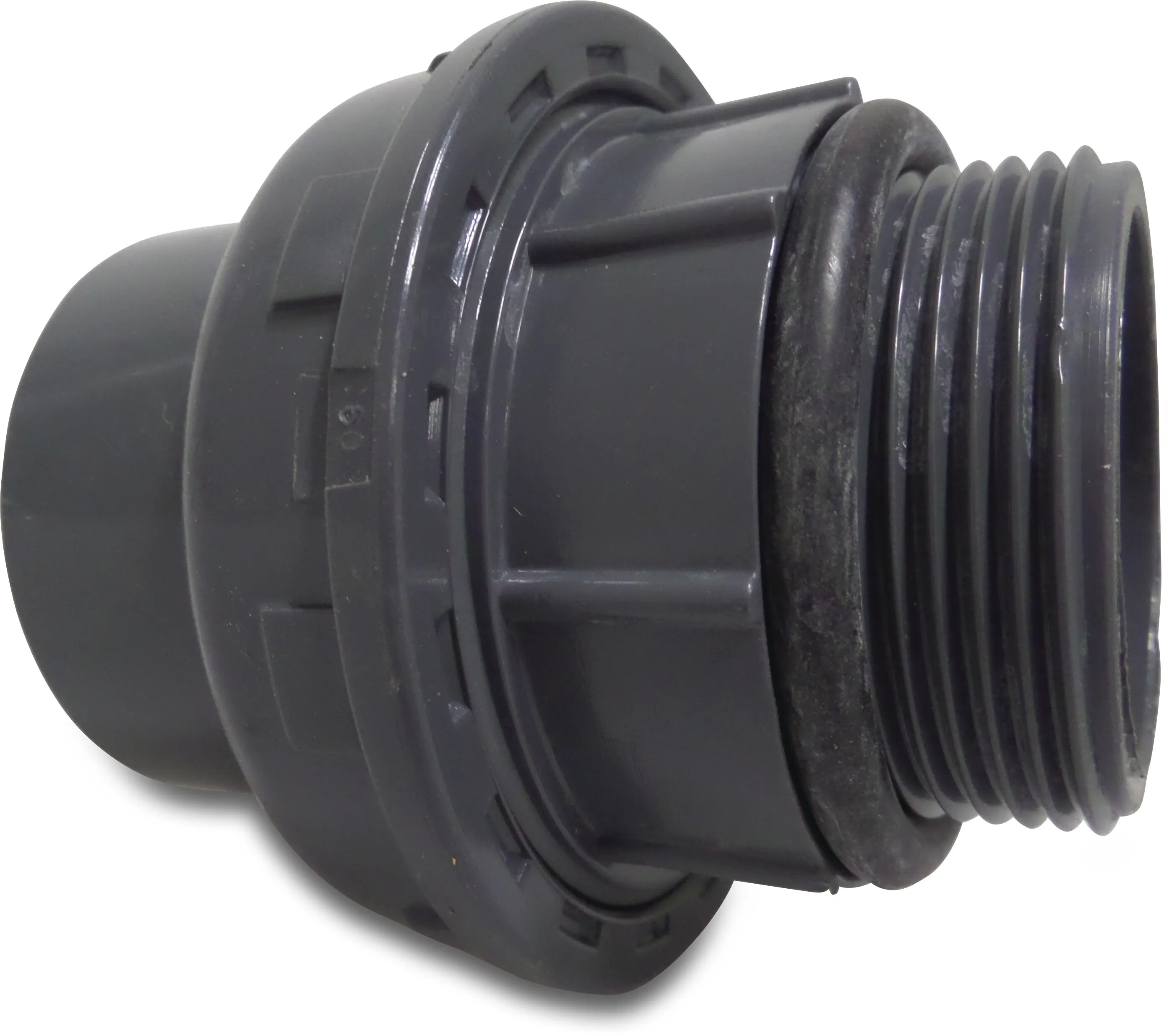 Praher Union adaptor PVC-U 63 mm x 2" glue socket x male thread 10bar grey
