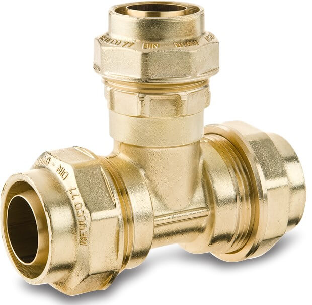 Beulco T-piece 90° brass 25 mm compression SDR 9 10bar KIWA type 7718