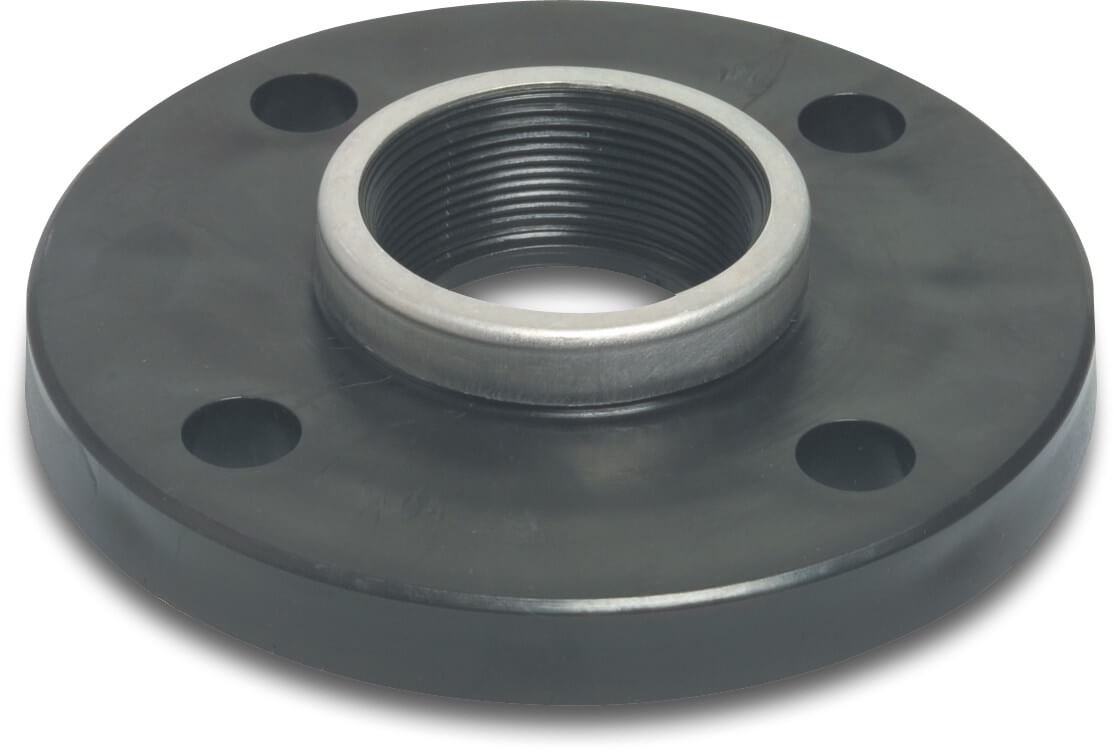 Flange PP DN50 x 2" DIN flange x female thread black PN10/16 type reinforced