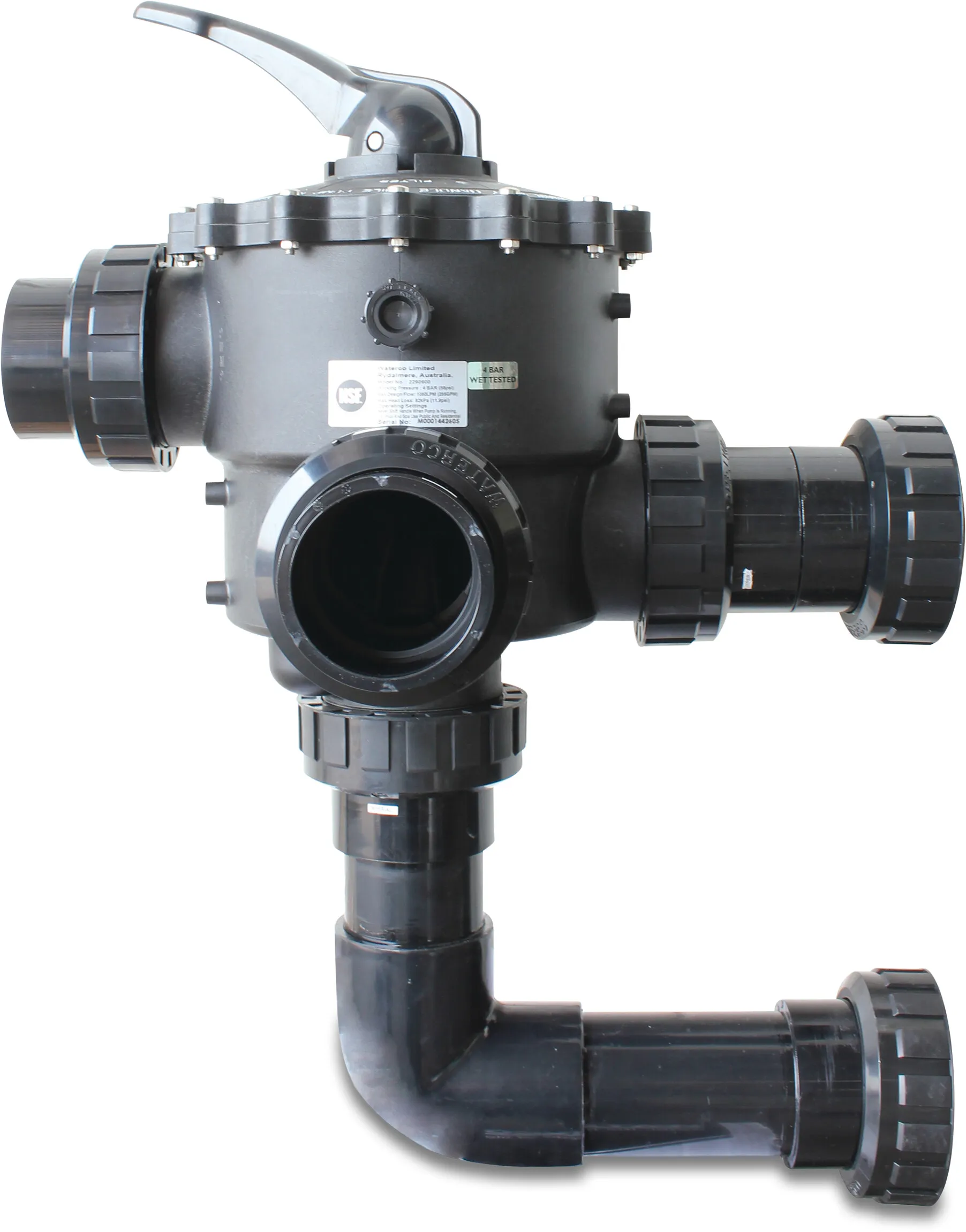 Waterco Kommerciel multiport ventil 2 1/2"/75mm 4bar til sidemonteret filter type 6-vejsventil + rør kit