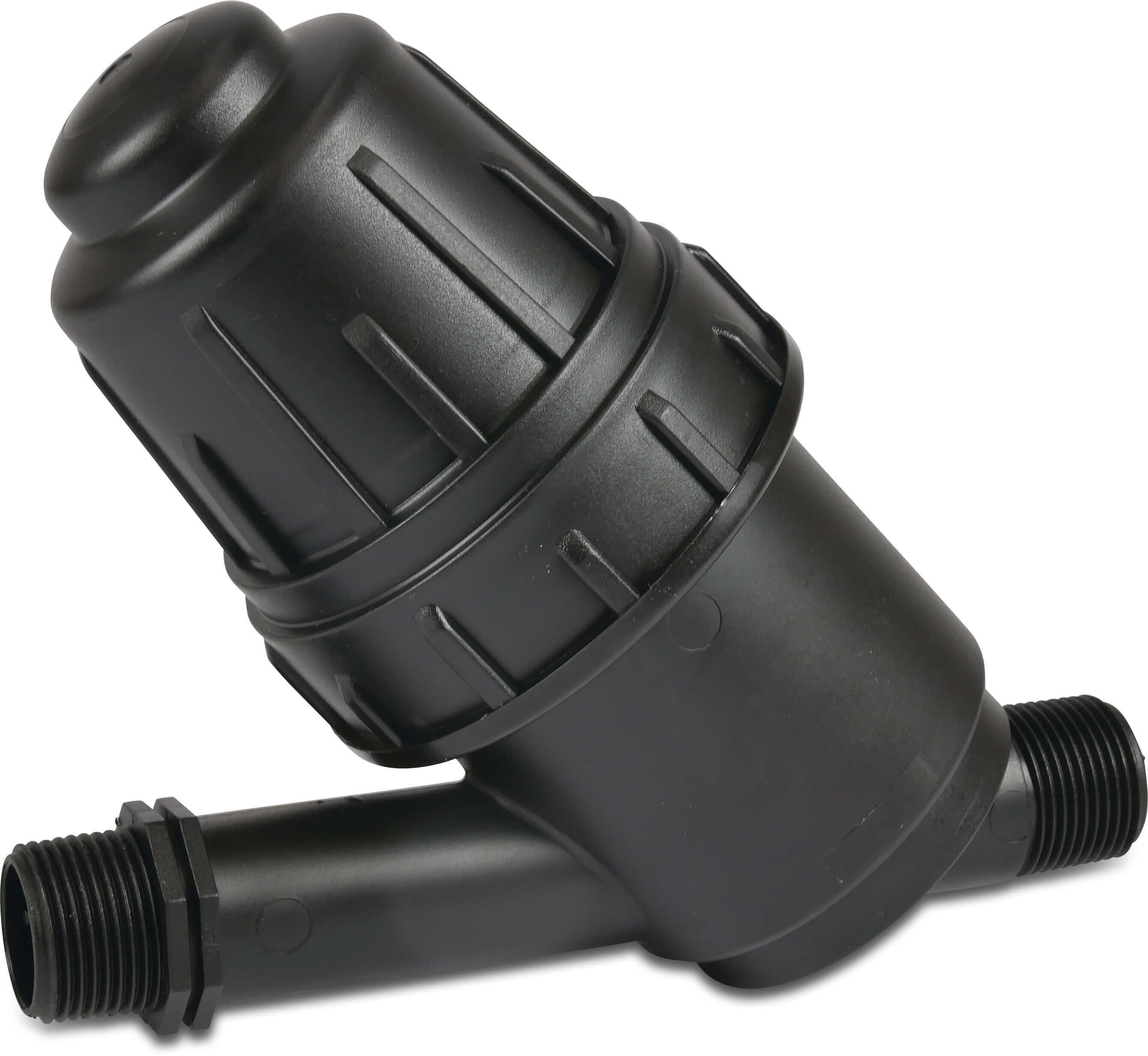 In-Line filter PP 3/4" utvändig gänga 8bar 130mikron rostfritt stål mask svart type liten