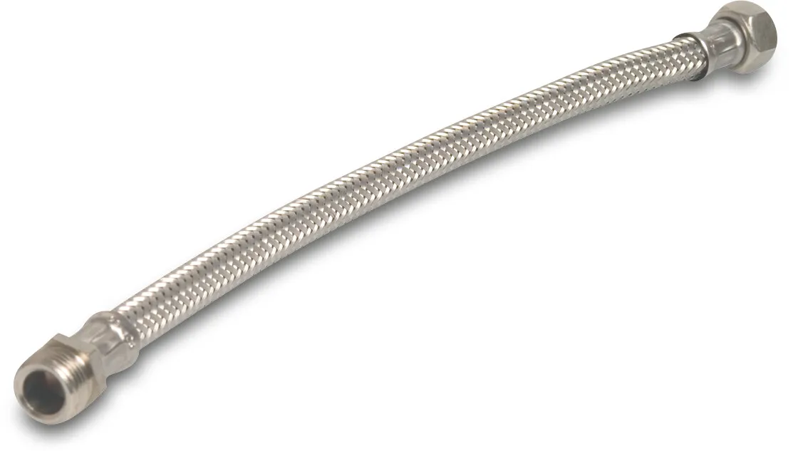 Flexibler schlauch Edelstahl/EPDM 1 1/4" Außengewinde x Überwurfmutter IG 6bar DN32 50cm Edelstahl Messing Außengewinde KTW/DVGW Typ gerade