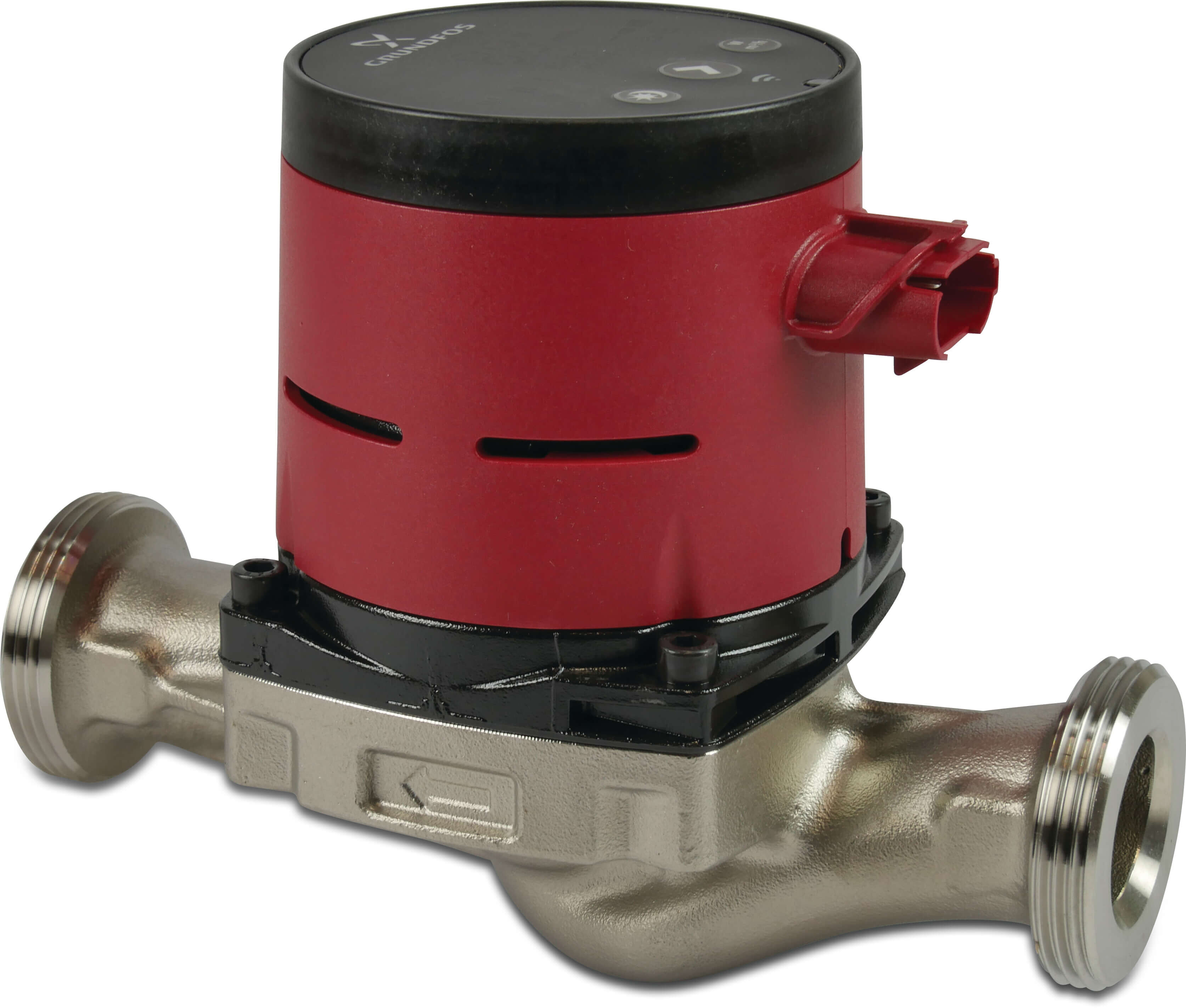 Grundfos Cirkulationspumpe med variabel hastighed rustfri stål 1 1/2" udvendig gevind 0.38A 230VAC sort/rød WRAS type Alpha2 20-40 N (150)