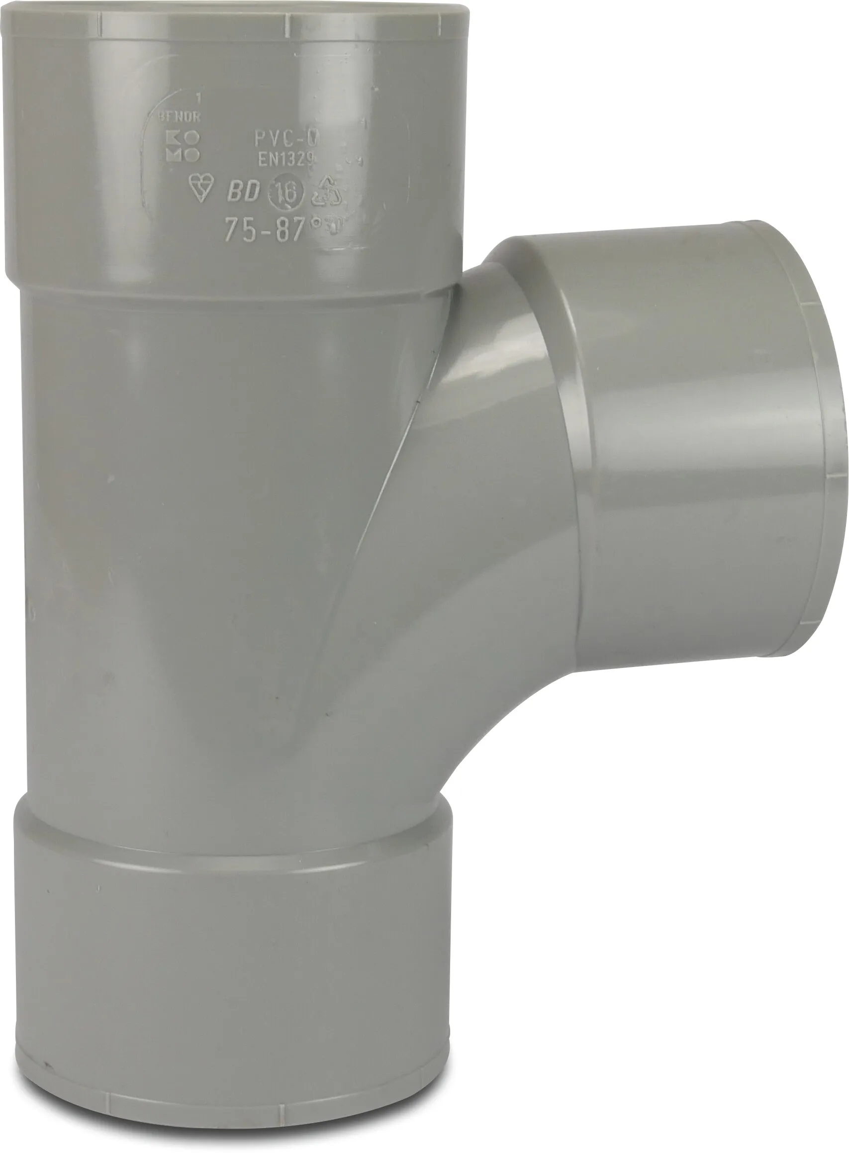 Swept T 87° PVC-U 50 mm glue socket grey KOMO