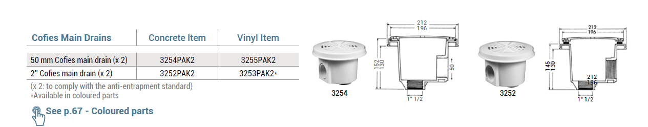 Hayward Huvudavlopp ABS 2" invändig gänga vit type 3252 2 stk