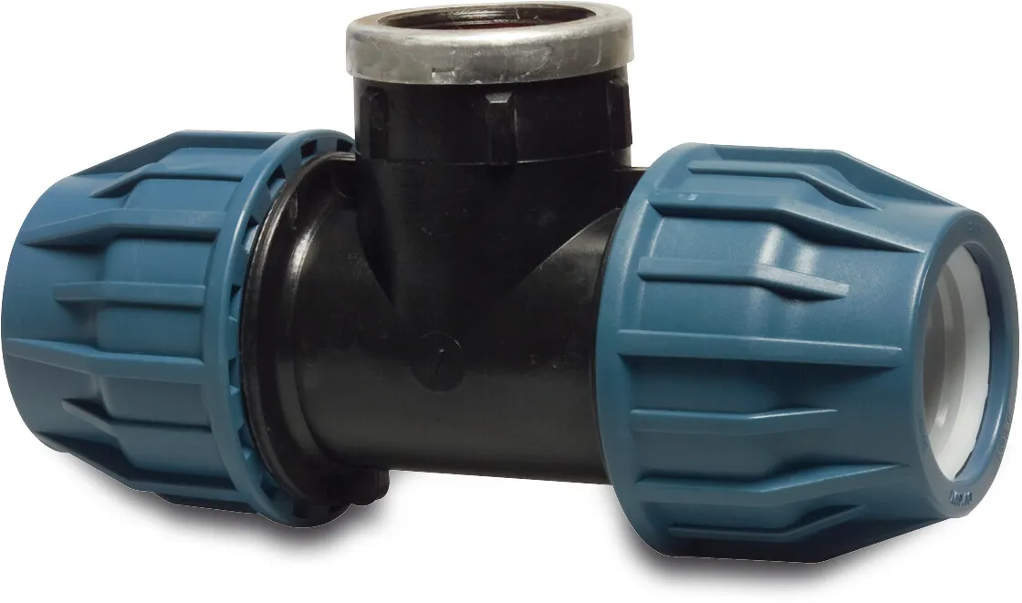 Jason Adaptor T-piece 90° PP 75 mm x 2" x 75 mm compression x female thread x compression 16bar black/blue DVGW/KIWA/WRAS/SVGW