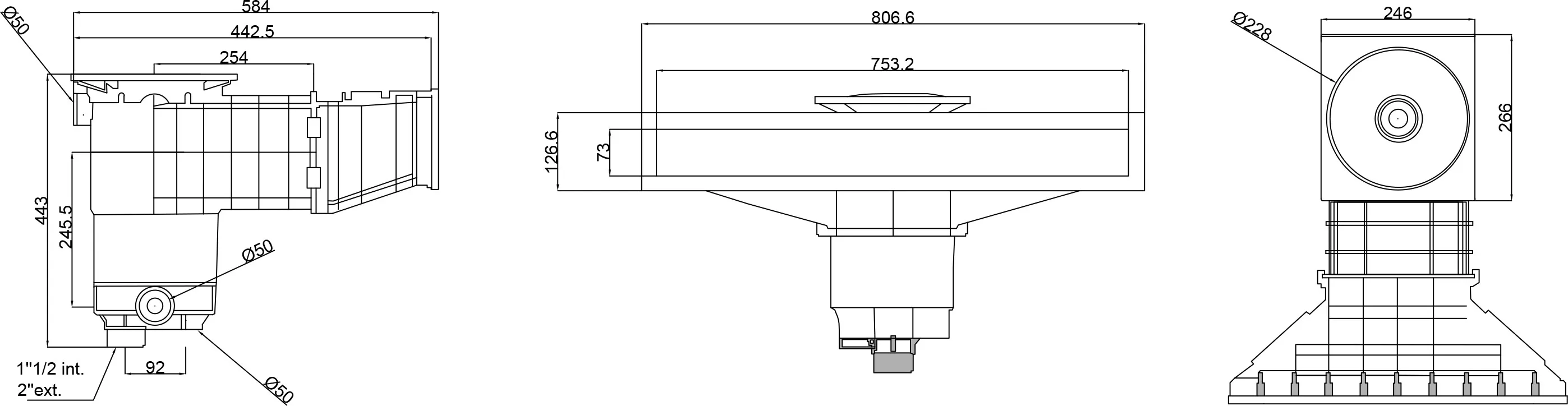 Weltico Skimmer ABS 1 1/2" x 2" female thread grey type A800 Design