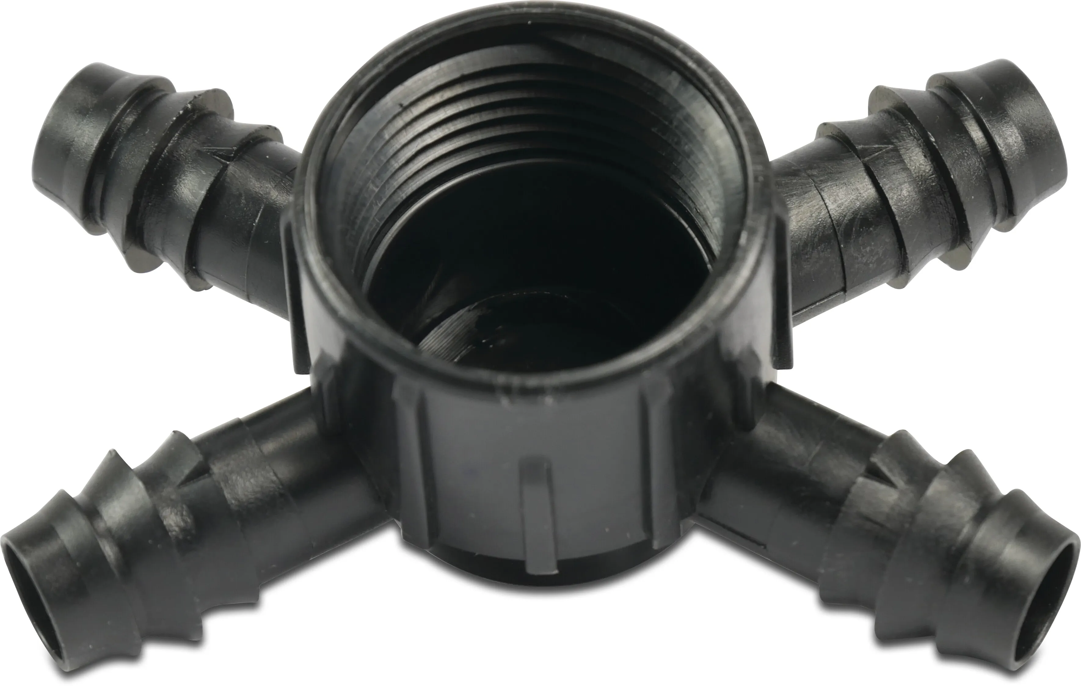 Raccord en croix à 90° POM 16 mm x 1" cannelé x filetage femelle 4bar noir