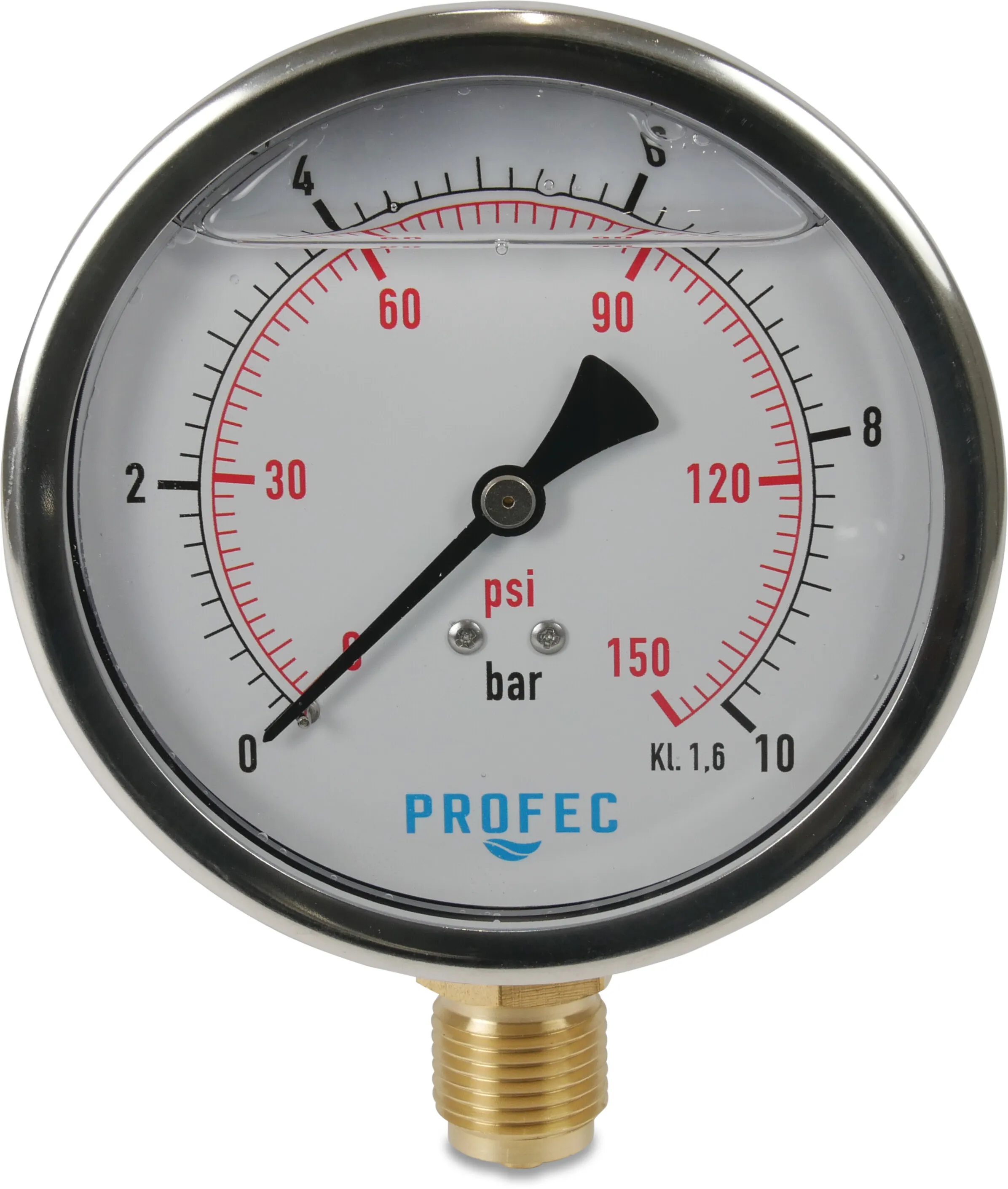 Profec Manometer 100 mm Außengewinde 0 - 16bar Typ Glyzeringefüllt Unten 1/2"