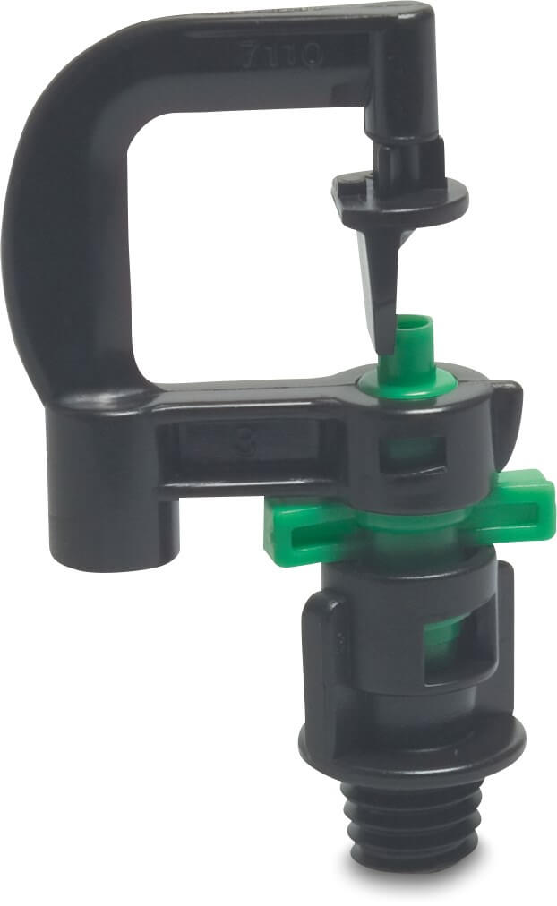 NaanDanJain Micro sprinkler plastic 3/8WW male thread 1,3 mm 180° green type Hadar 7110, 180°