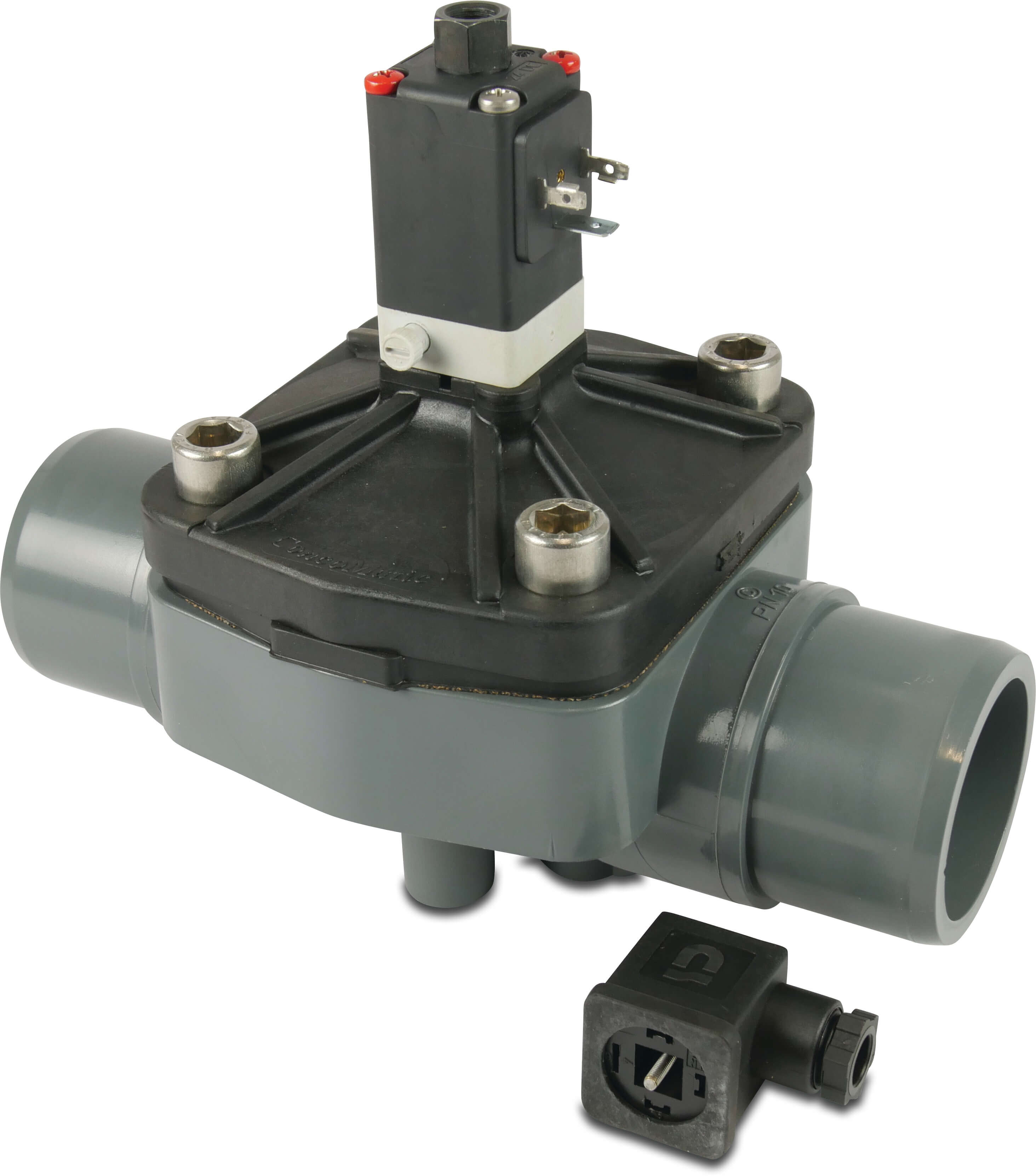 Diaphragm valve PVC-U 63 mm glue spigot F 10bar DN50 24VDC grey type A55