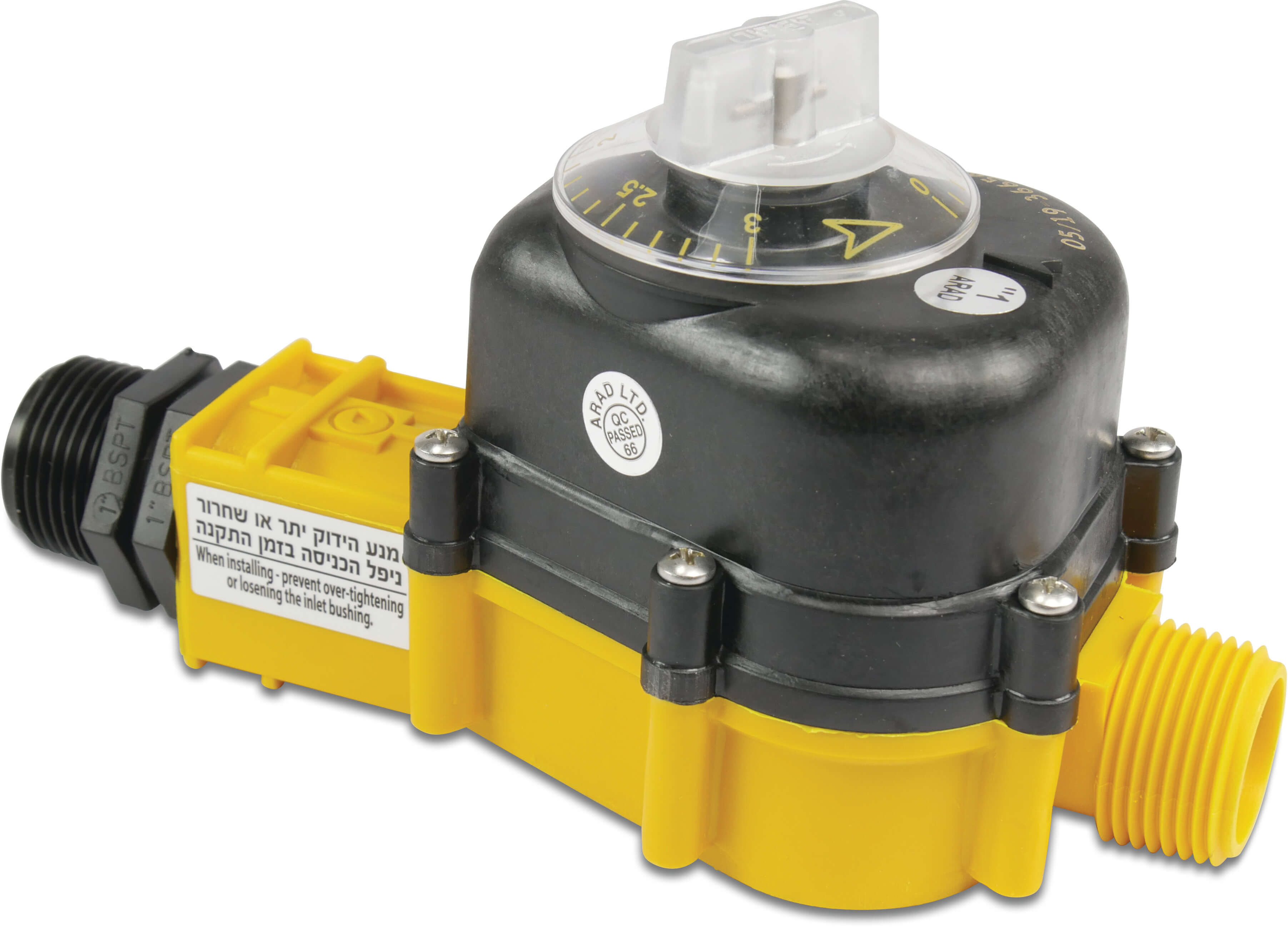 Arad Water meter plastic 1" male thread 8bar 0 - 10m³ yellow/black type K1"