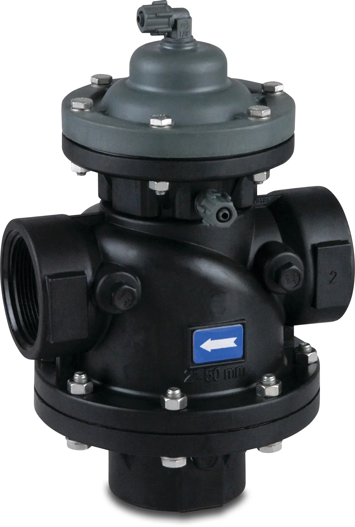 Bermad Back-flush valve polyamide 6-30GF 2" female thread 10bar black type 350 straight