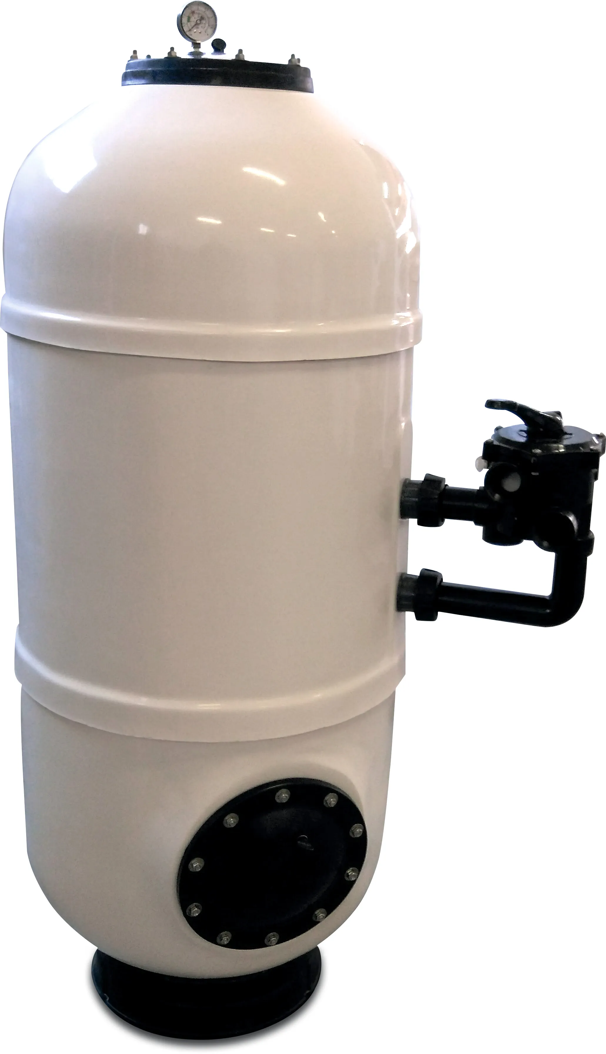 Hoogbed filter polyester gelcoated 2" buitendraad 2,5bar wit type met 6-weg klep ø950mm