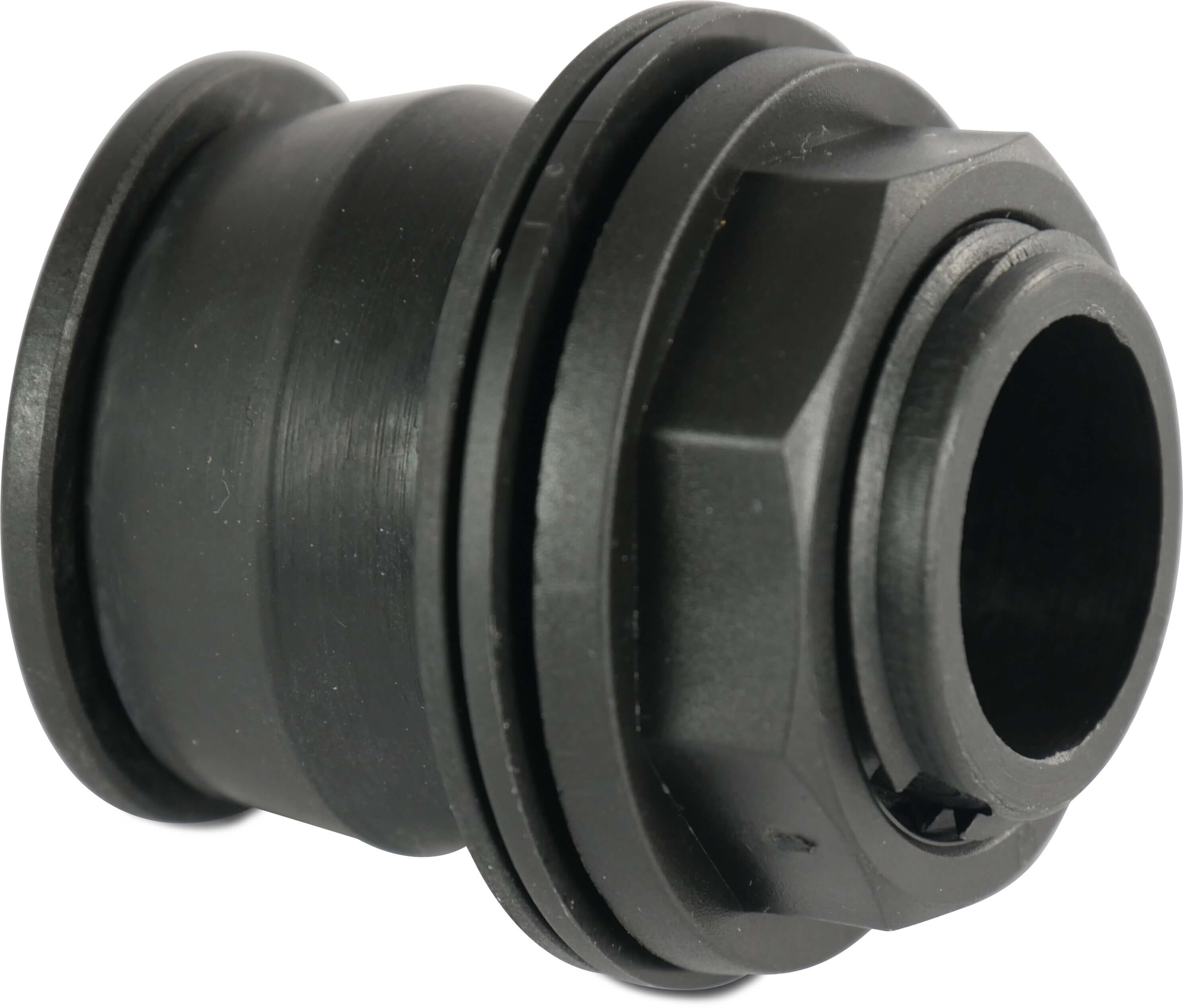 Push-in Bulkhead fitting PP 1" male thread 4bar black