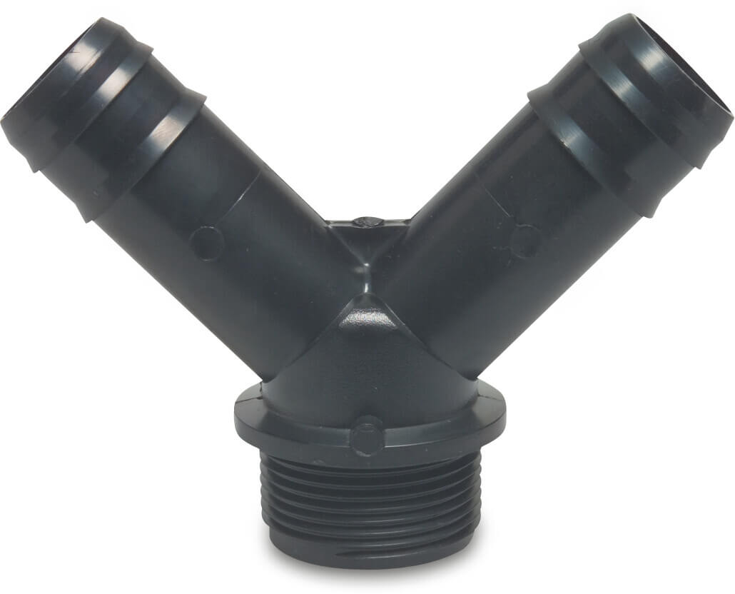 2 way barbed distributor PP 4bar barbed x male thread x barbed black