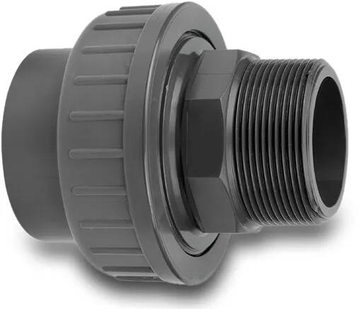 VDL Union adaptor PVC-U 1" x 32 mm male thread x glue socket 16bar grey