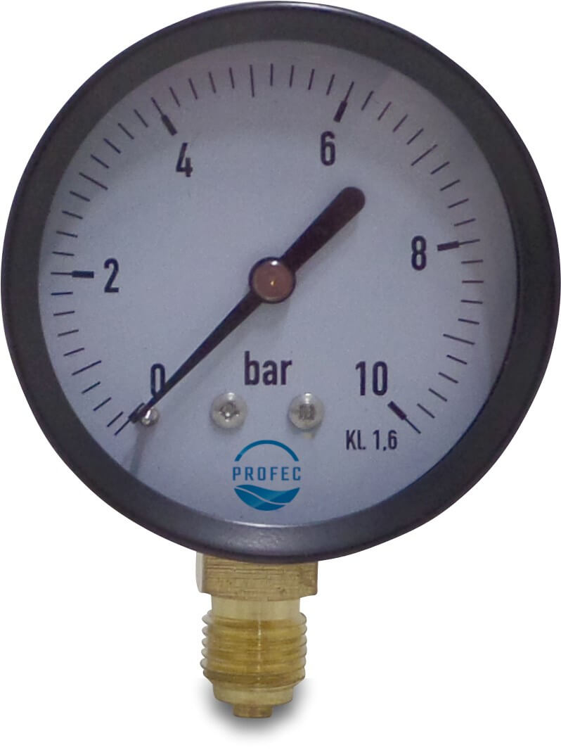 Profec Pressure gauge 80 mm male thread -1 - 1,5bar black type dry bottom connection 1/4"