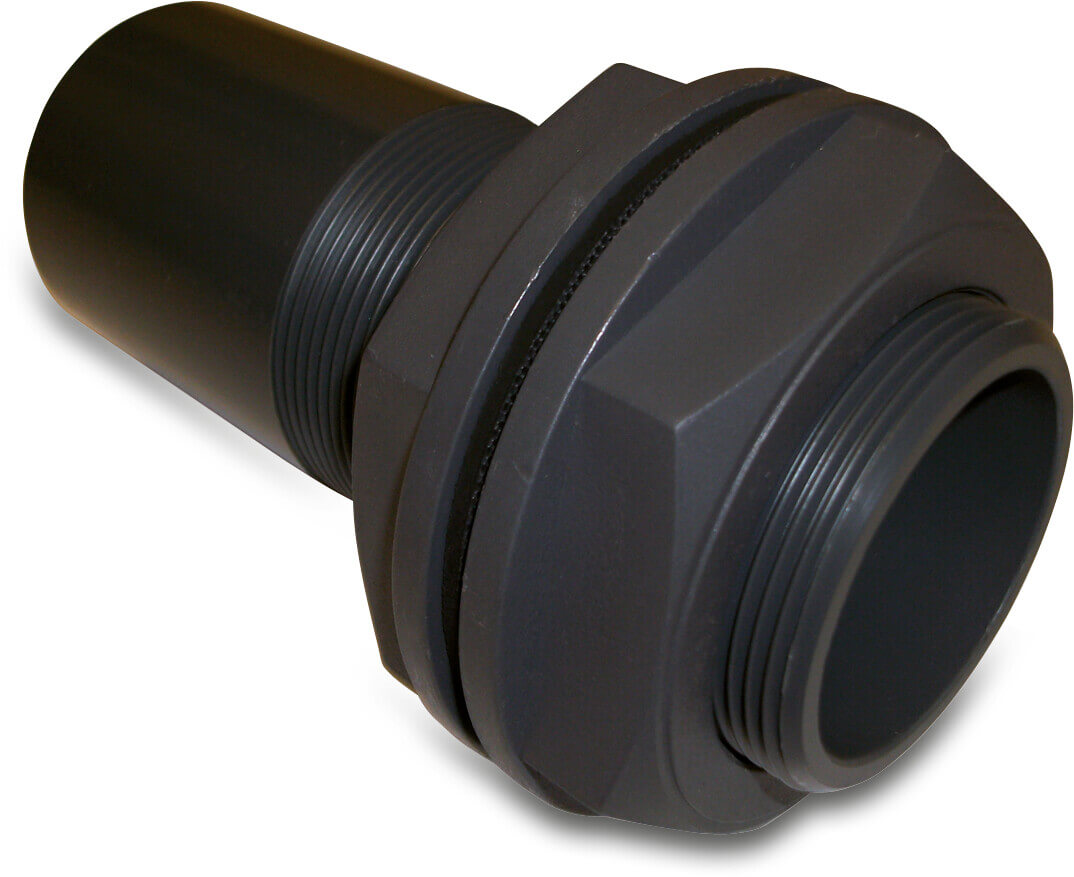 Bulkhead fitting PVC-U 1 1/2" imperial glue spigot x male thread 10bar black