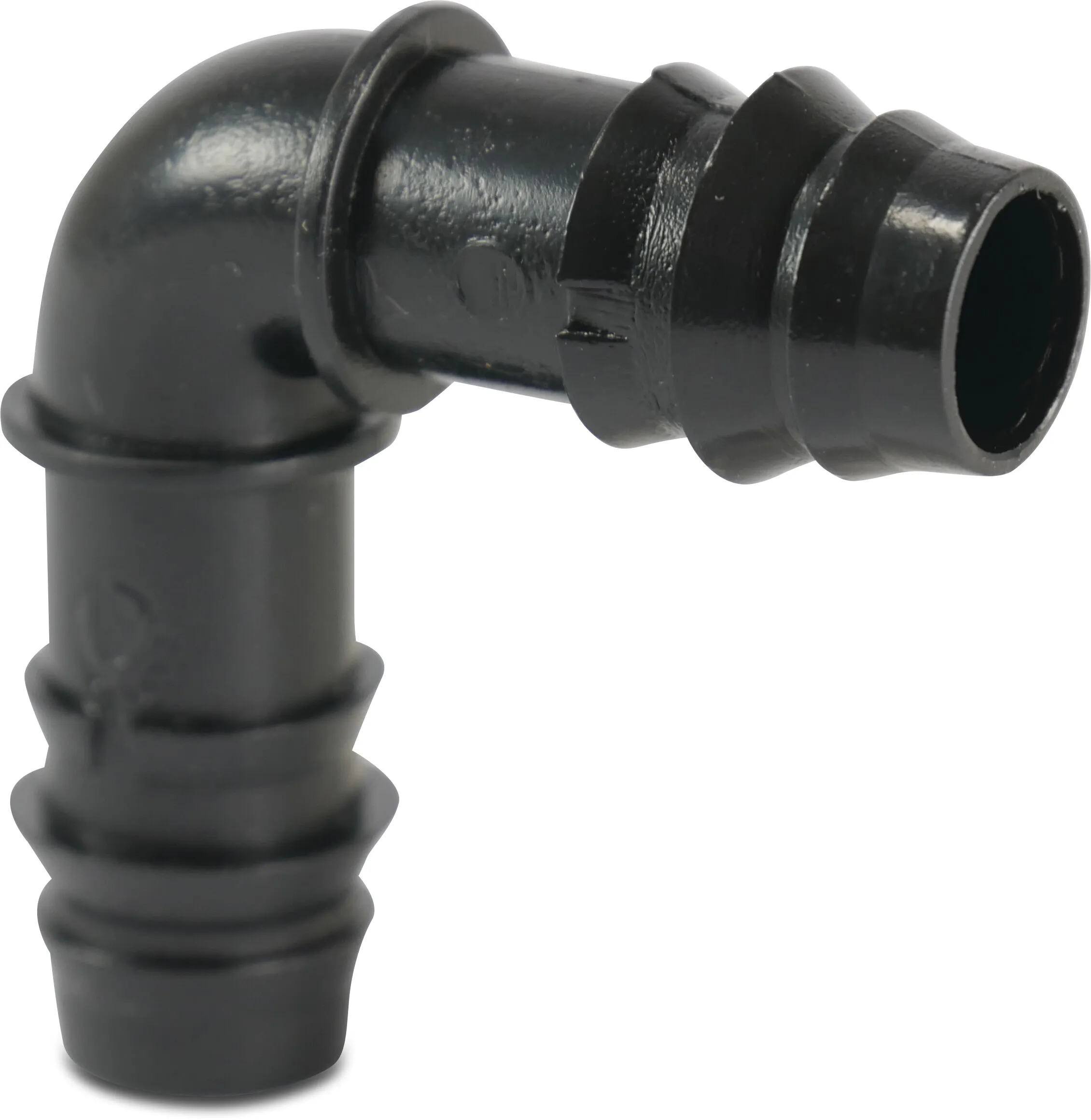 Coude à 90° POM 16 mm cannelé 4bar noir