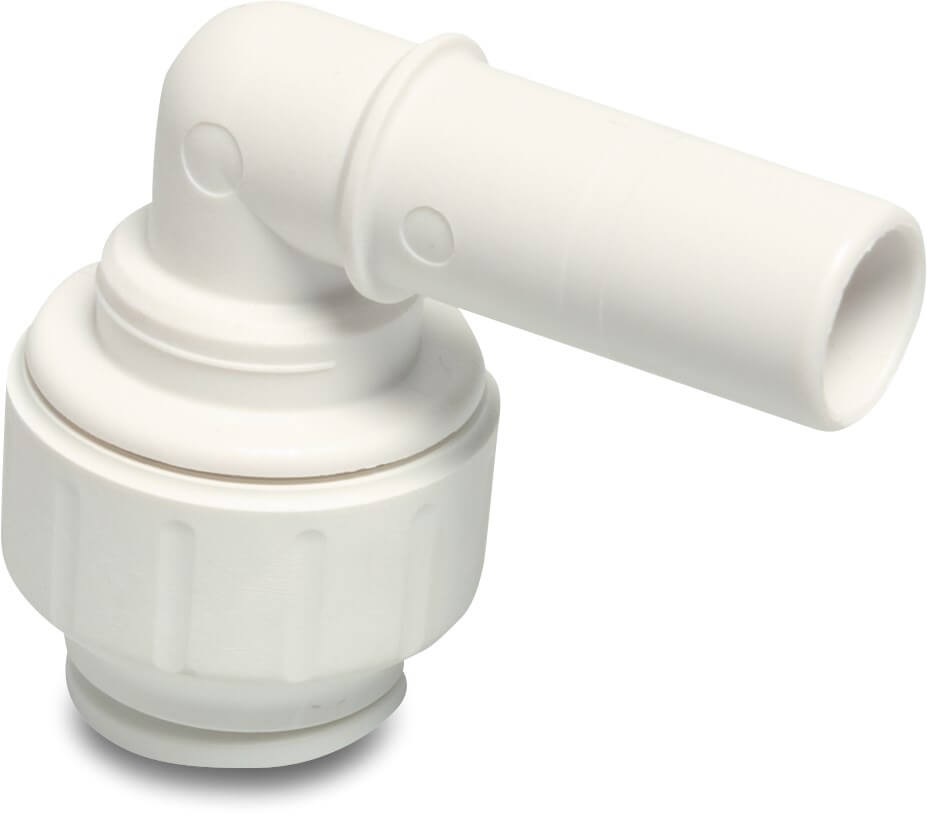 Speedfit Adaptor elbow 90° POM 15 mm push-in x spigot 10bar white DVGW/KIWA/WRAS