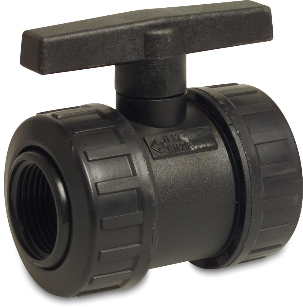 Ball valve PP 1" female thread 6bar black