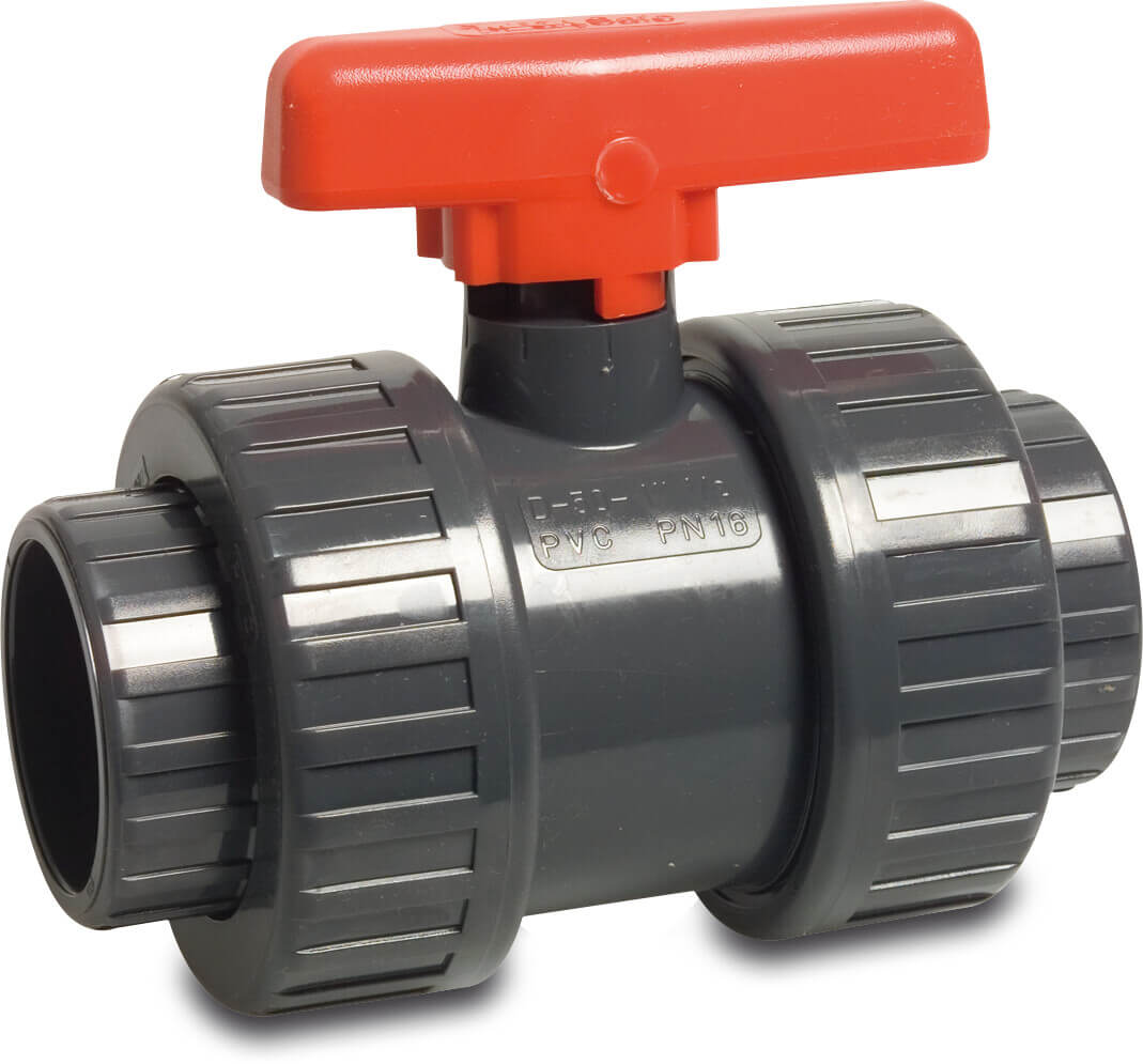 Profec Ball valve PVC-U 50 mm glue socket 16bar DN40 grey type Safe 600 Viton