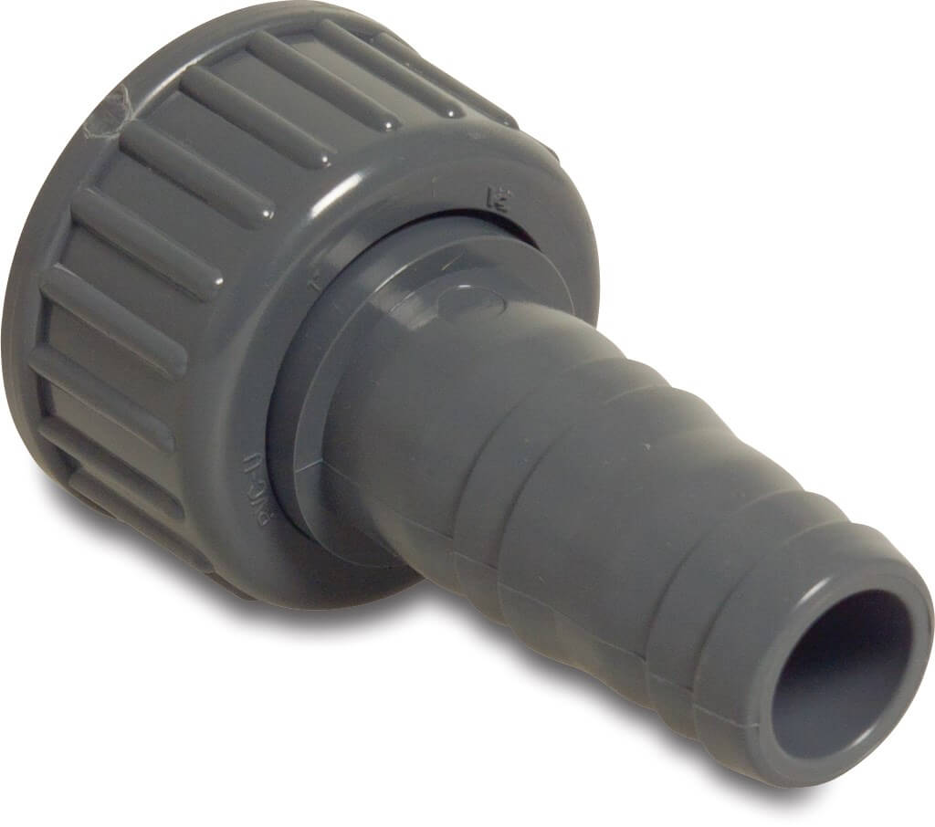 Profec Hose tail 2/3 union adaptor PVC-U 3/4" x 20 mm female threaded nut x hose tail 10bar grey