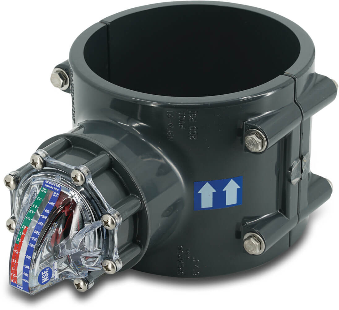 FlowVis Flow meter PVC 6" imperial glue socket 3,5bar black